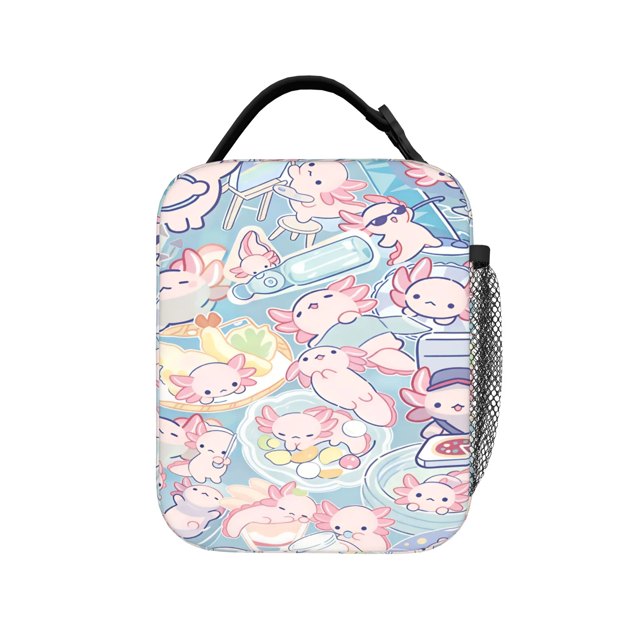 Swimmy Axolotls Lunch Bag  Office Lunch Box For Unisex Kawaii Print Thermal Handbags Waterproof Portable Insulated Cooler Bag