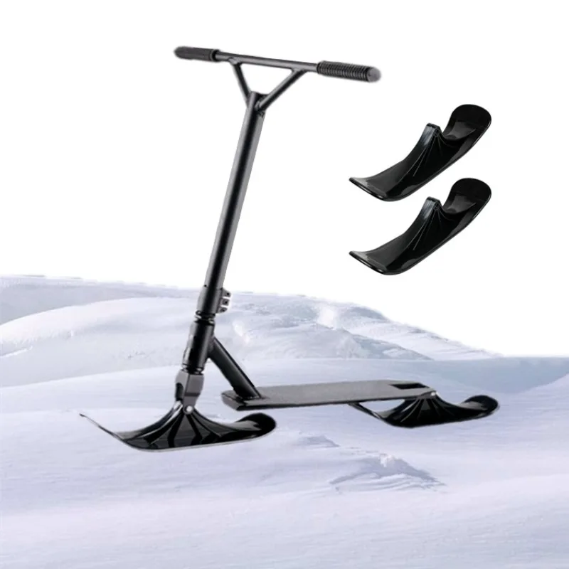 Kids 2-in-1 Skate Scooter Sled Accessory Dual-use Ski Scooter Two Wheels Outdoor Equipment Snow Sledding Skis Winter Sports