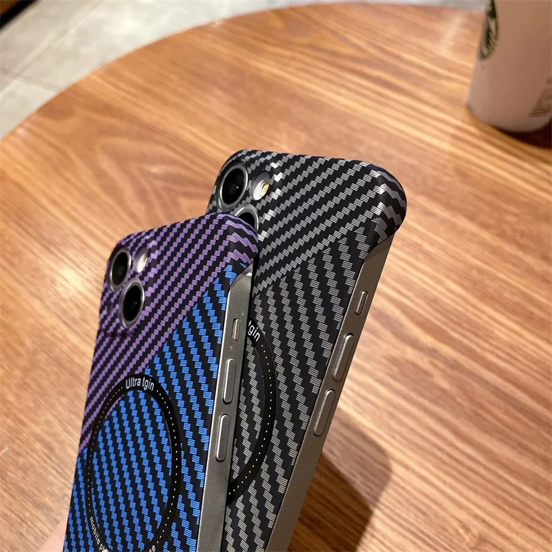 Ultra Thin Carbon Fiber Magnetic Case for iPhone 18 Pro Max 17 Air 16 15 14 13 11 12 For Magsafe Charging Frameless Hard Cover