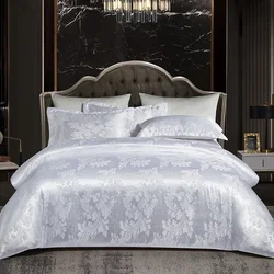 Satin Rayon Jacquard White Duvet Cover Couple 2 People Double Bed Quilt Cover Bedding Set Queen King Size Comforter Set