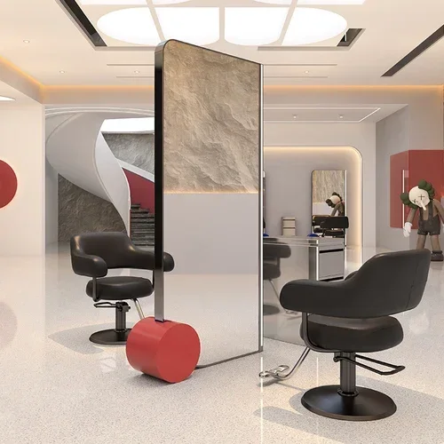 LBarber Shop Specchio da parrucchiere su un solo lato per parrucchiere Specchio da taglio per capelli con lampada Specchio da pavimento