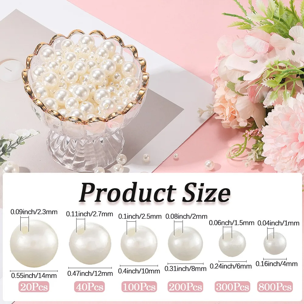 

1460Pcs 6 Styles Imitation Pearl Acrylic Beads Dyed Round Creamy White 4~14x3.5~13.5mm Hole: 1~2.7mm