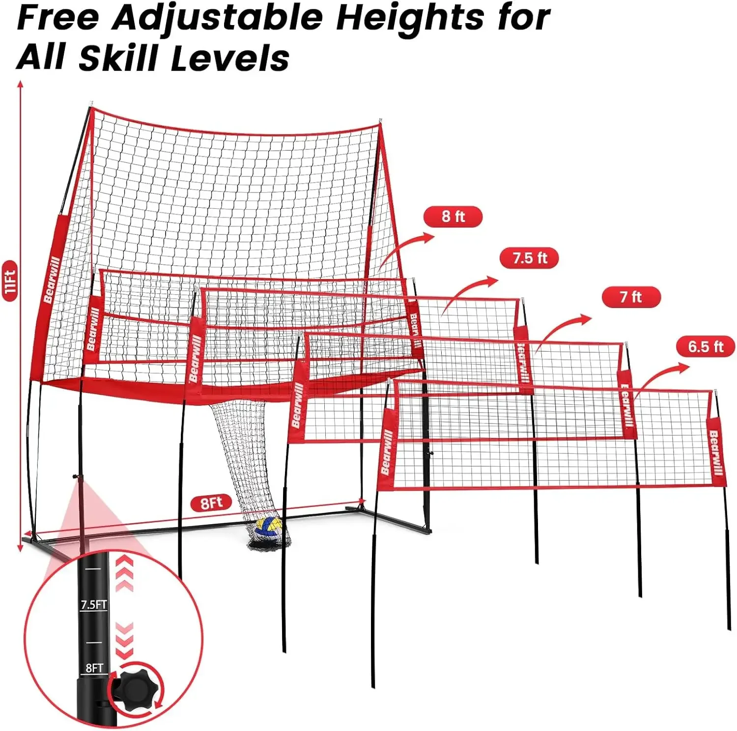 Volleyball Training Equipment, Volleyball Practice Net Station Update Freely Adjustable Height Volleyball Net for Backyard