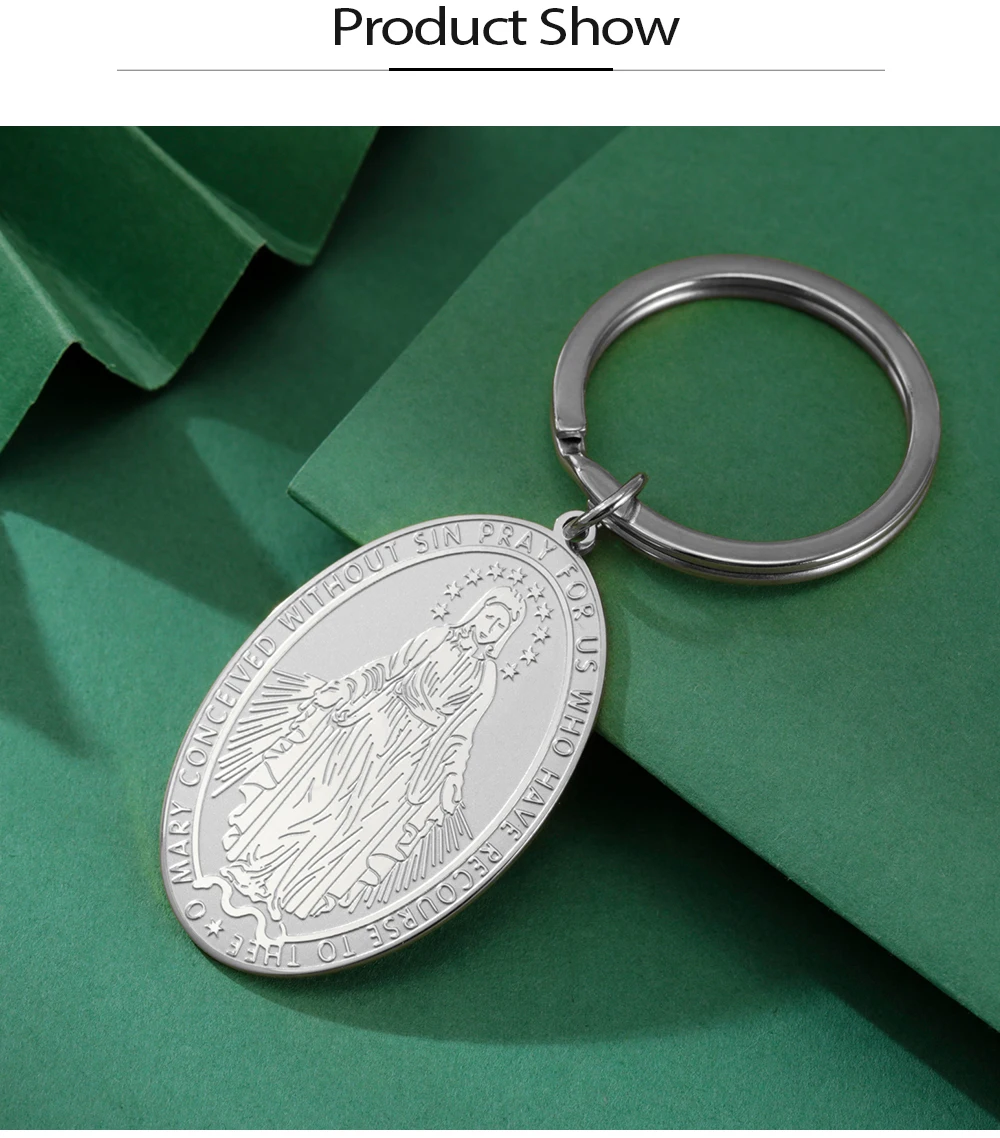 COOLTIME Jungfrau Maria Anhänger Schlüsselanhänger Christentum Religiöser Gläubiger Segen Edelstahl Schlüsselanhänger Schmuck für Männer Frauen – Detail 8