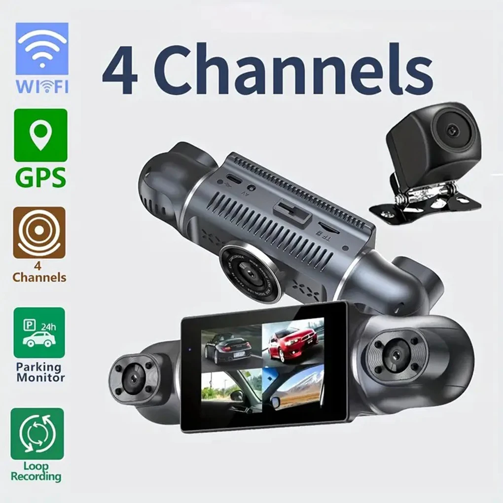 

4 Channels Dash Cam for Cars WIFI APP Video Recorder 1080P Car Dvr Rear View Camera Parking Monitor Black Box Car Accessories