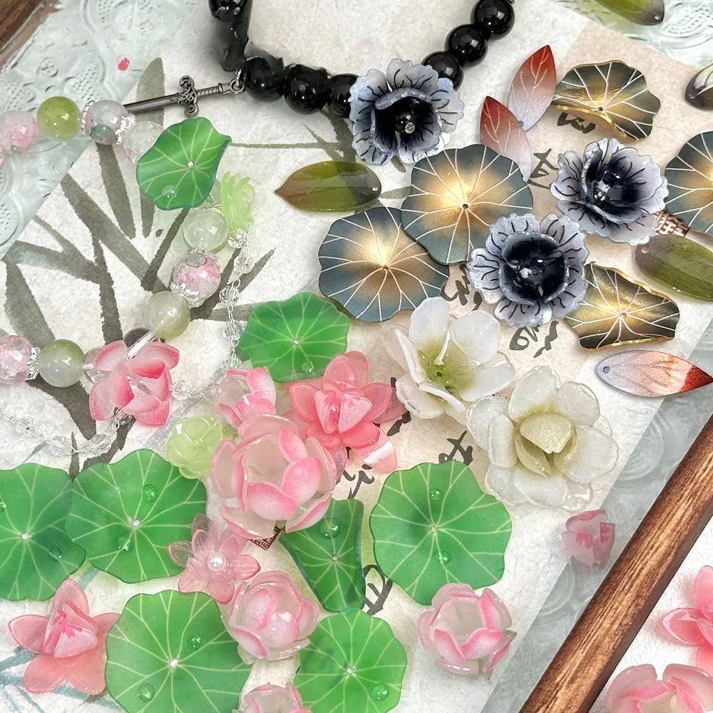 

【Черный лотос 】 Подвеска в виде листьев лотоса, ювелирный материал ручной работы из бисера, браслет, ожерелье, аксессуары для волос