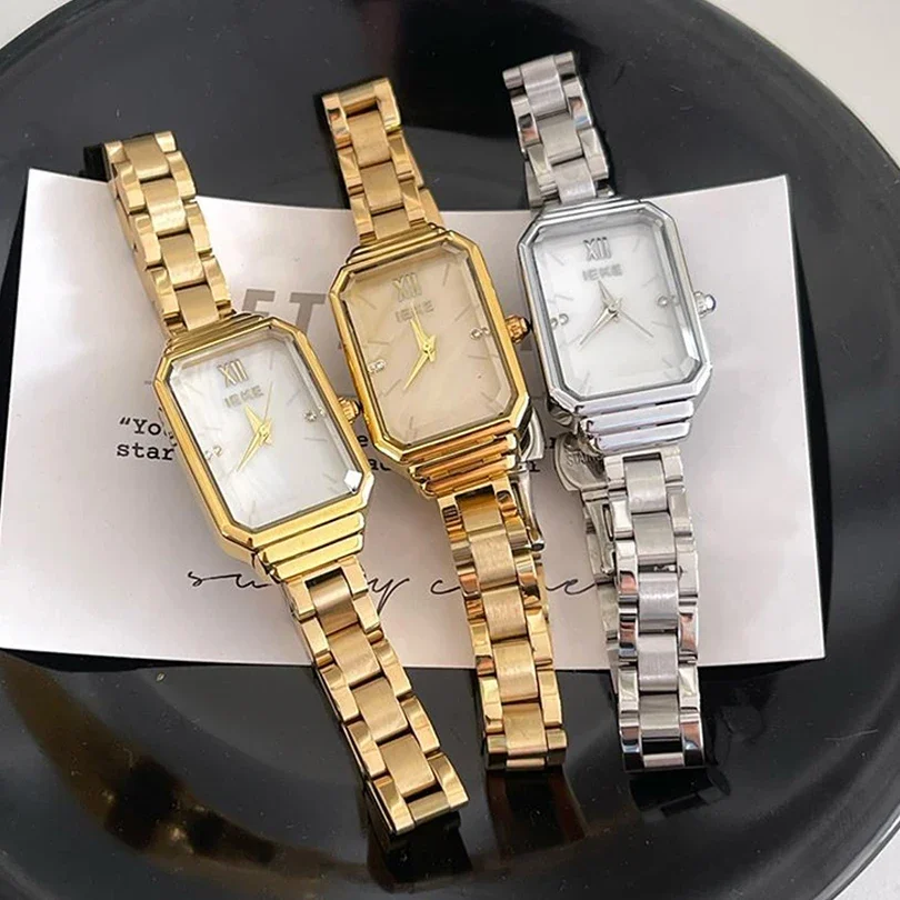 High Quality Women Quartz Watch Square Shaped Dial Reloj Ladies Luxury Wristwatch Classic Diamond Gold Green Sliver White Clock