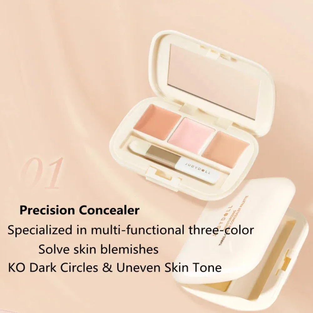 Judydoll Moisturizing Three-Color Concealer Palette High Coverage Long-Lasting Natural Waterproof Sweatproof Makeup Cosmetics