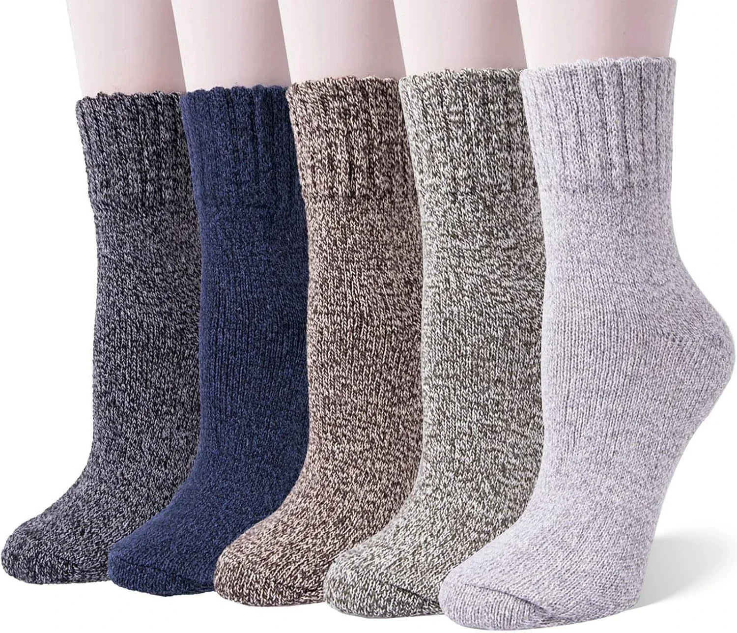 

5 Pairs Cotton Socks for Women Gifts Winter Warm Thick Knit Cabin Cozy Crew Soft Socks Hiking Athletic Socks Gifts for Women