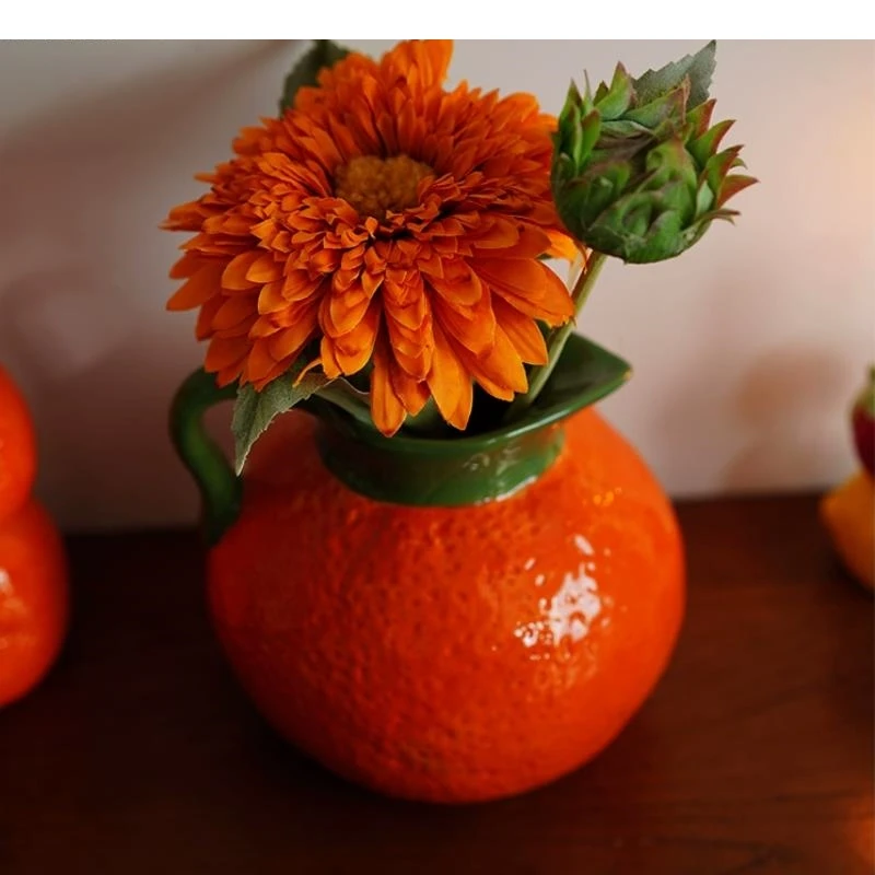 Hand Drawn Fruit Shaped Ceramic Vase Orange Flower Ware Arrangement Hydroponic Dried Home Decoration