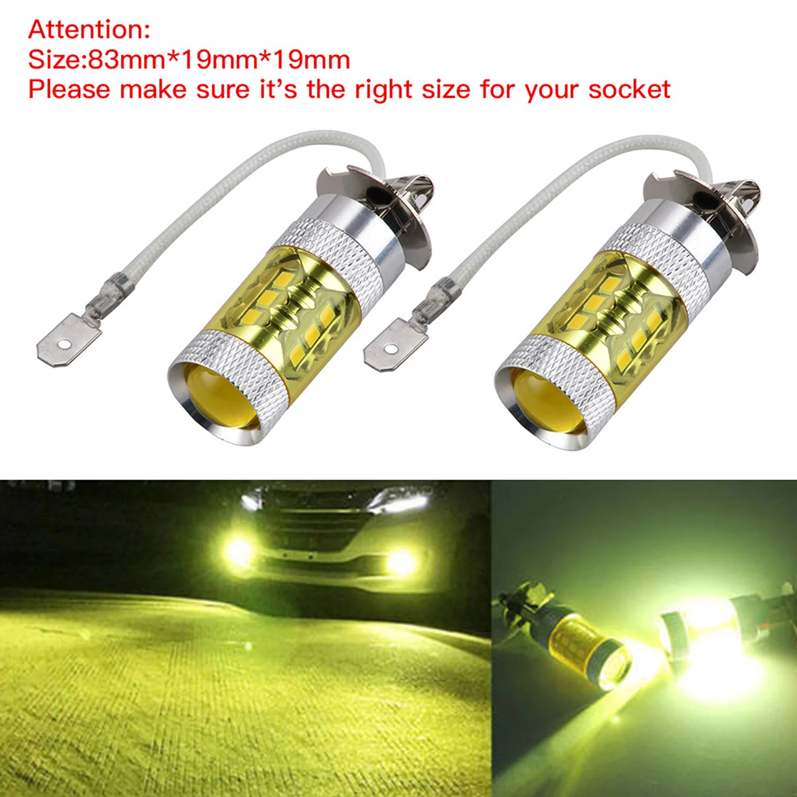 2pcs H3 80W LED Lamp Car Headlight Yellow White 16LED Car Fog Lights Bulb Auto Fog Light For Car Truck Motorcycle Accessories