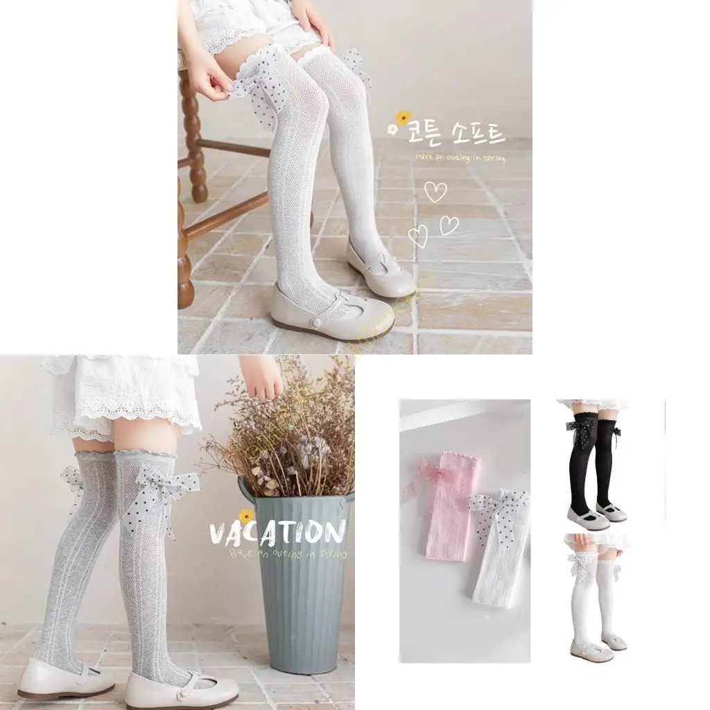 

Lace Ruffle Baby Stockings Bowknot Decor Children's Knee Length Cotton Socks DXAD