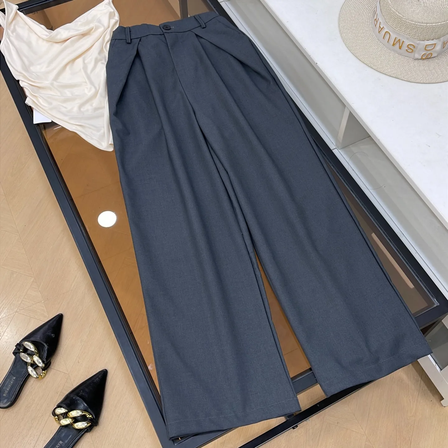 Fashionable Casual Pants Straight Leg Commute Style Summer 2026 Pure Color Suit Long Trousers Women's Natural Waist Other Mat...