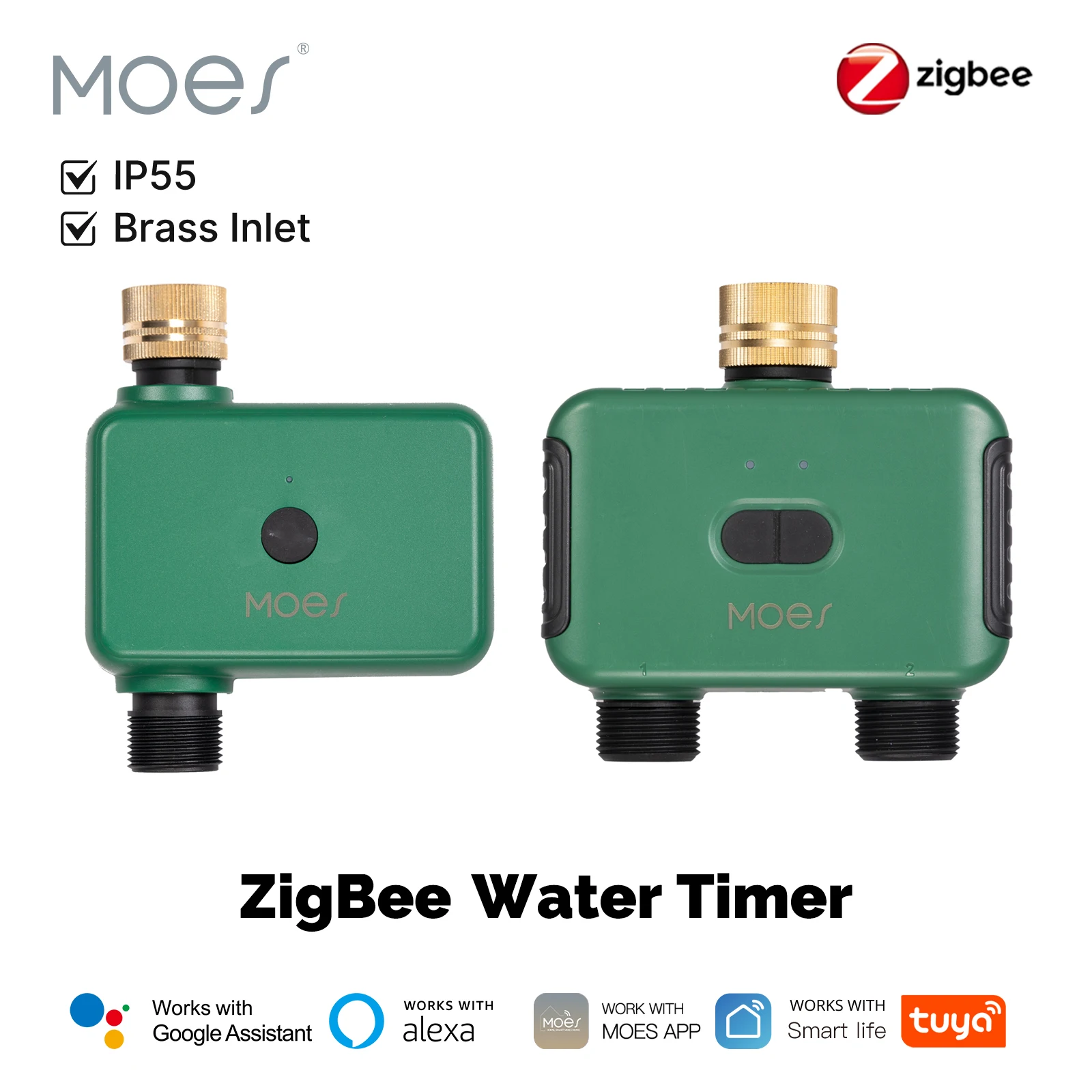 MOES Tuya ZigBee 1-2Way Water Timer Garden Sprinkler Filter Brass Inlet Programmable Automatic Irrigation Via Alexa Google Home