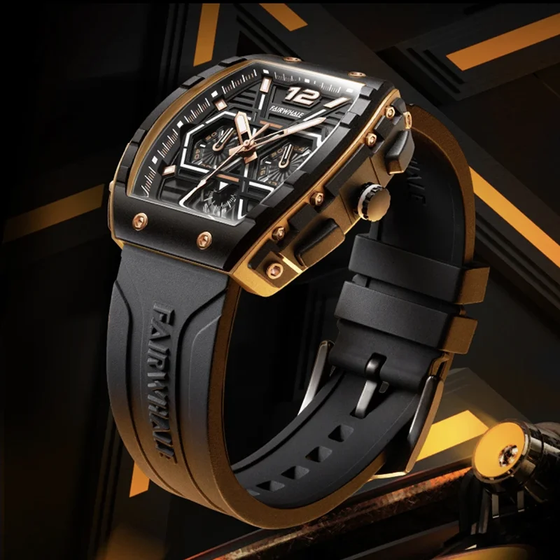 

Mark Fairwhale Mens Luxury Watch Automatic Date Sports Quartz Silicone Fashion Waterproof Tonneau Mille Wristwatch 2025