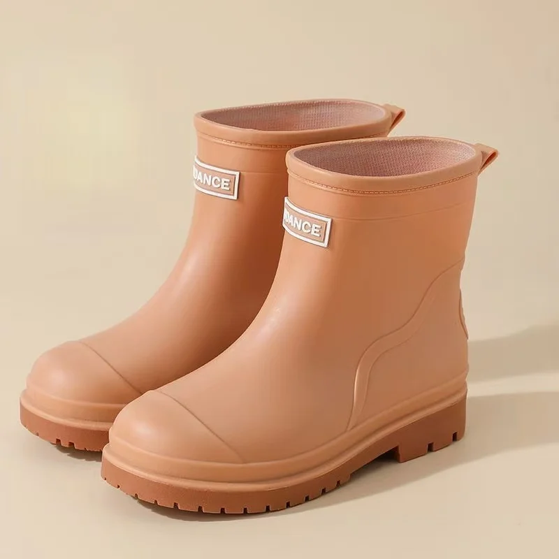 

Женские резиновые сапоги на низком каблуке с высоким берцем, осень-зима, новые нескользящие водонепроницаемые кухонные рабочие туфли с круглым носком и съемным хлопковым чехлом
