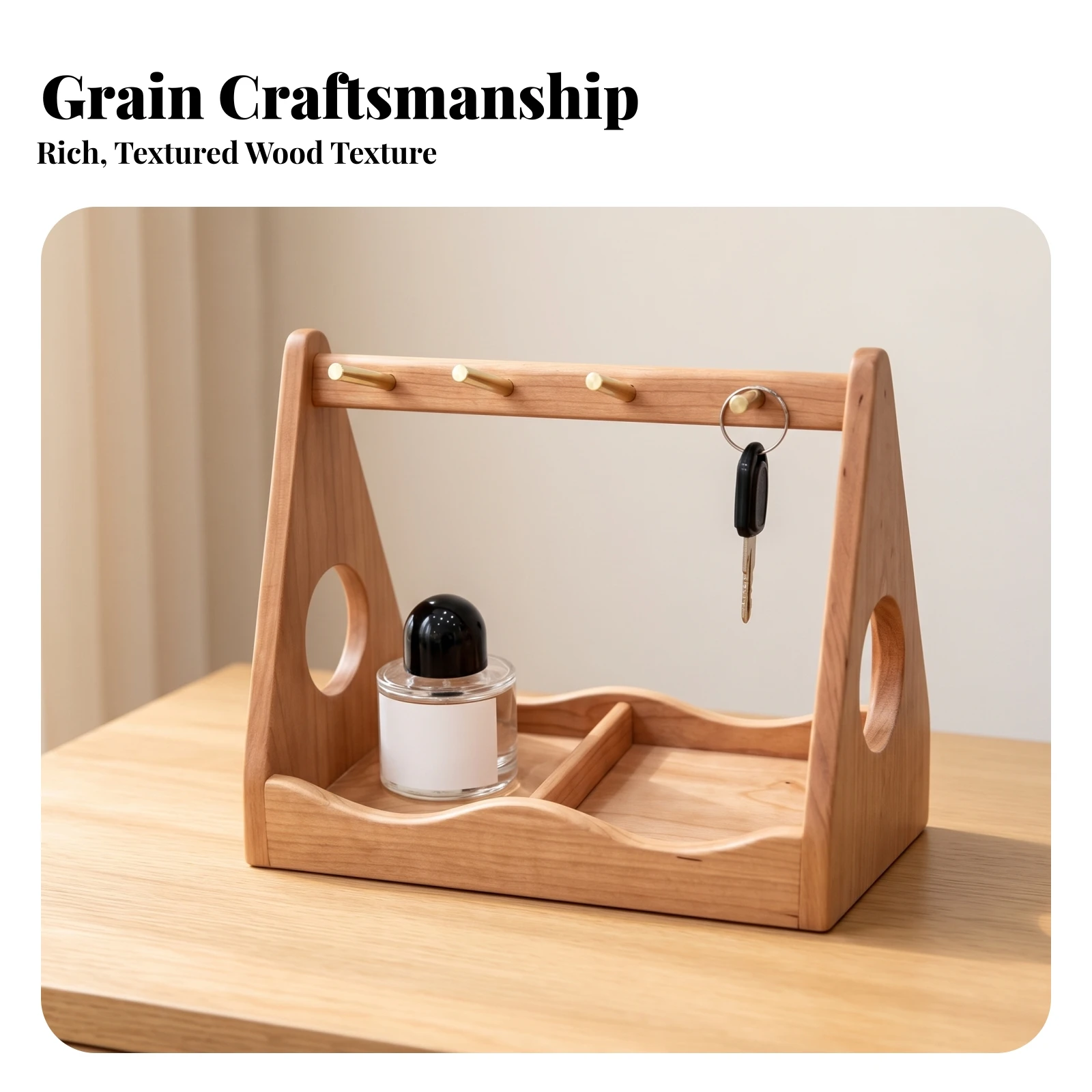 Tabletop Key Holder Wooden Key Holder with Tray Desktop Organizer Multifunctional for Entryway, Desk
