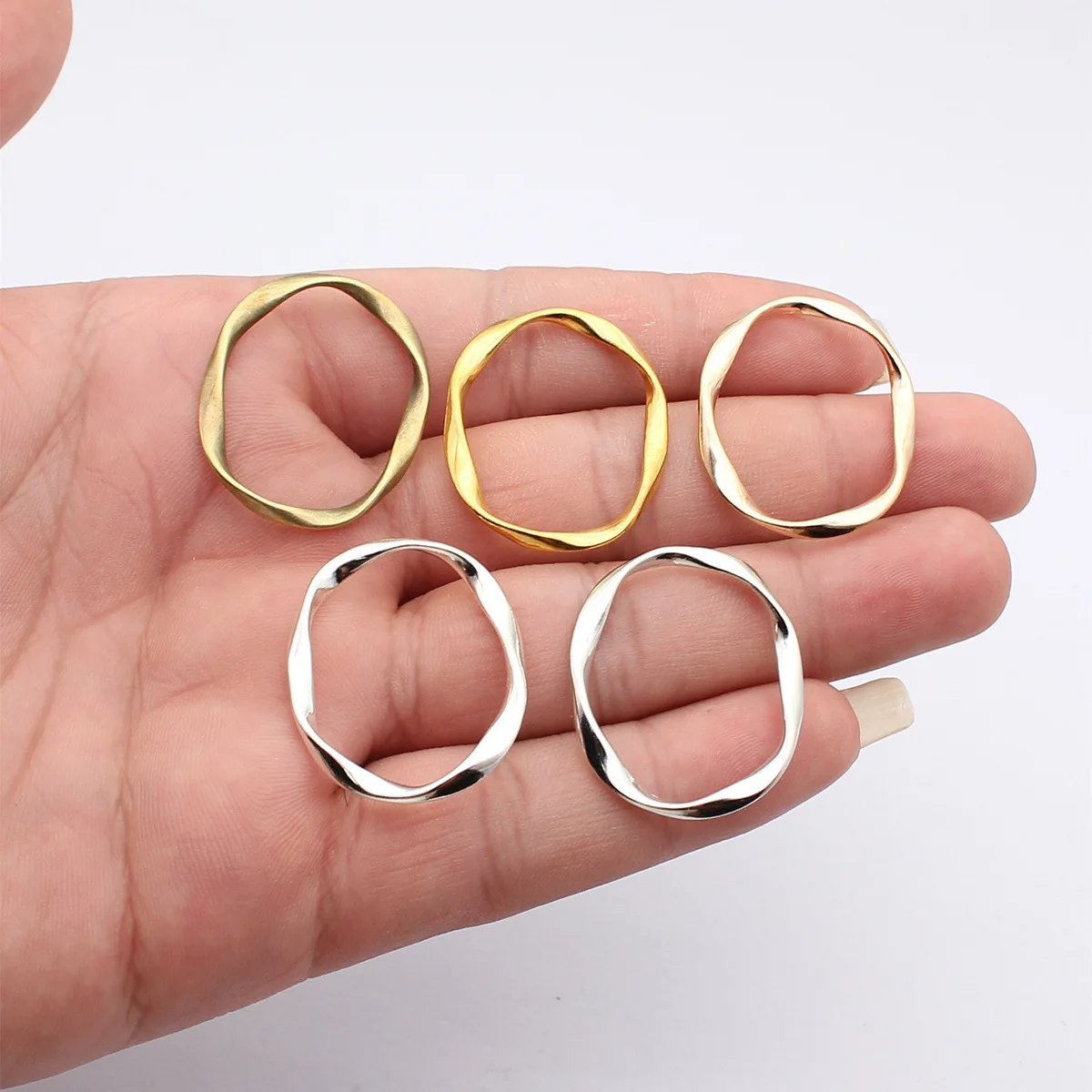 WYSIWYG 10pcs 33x27mm 5 Colors Irregular Hollow Twisted Geometric Elliptical Circle Charms For DIY Jewelry Making image 3