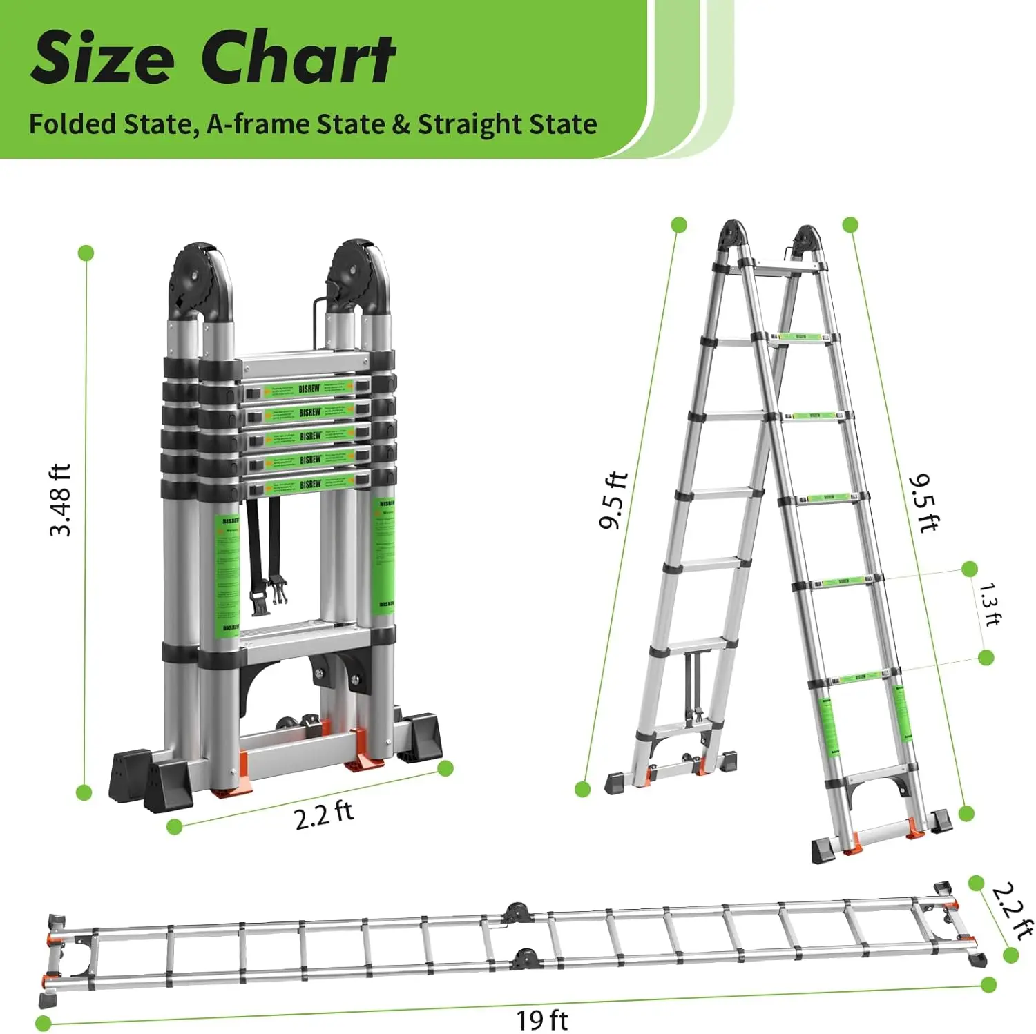 Telescoping Ladder A Frame 19Ft/9.5Ft Heavy Duty Aluminum Foldable Extension Ladders, Multi-Purpose Ladder For Home,