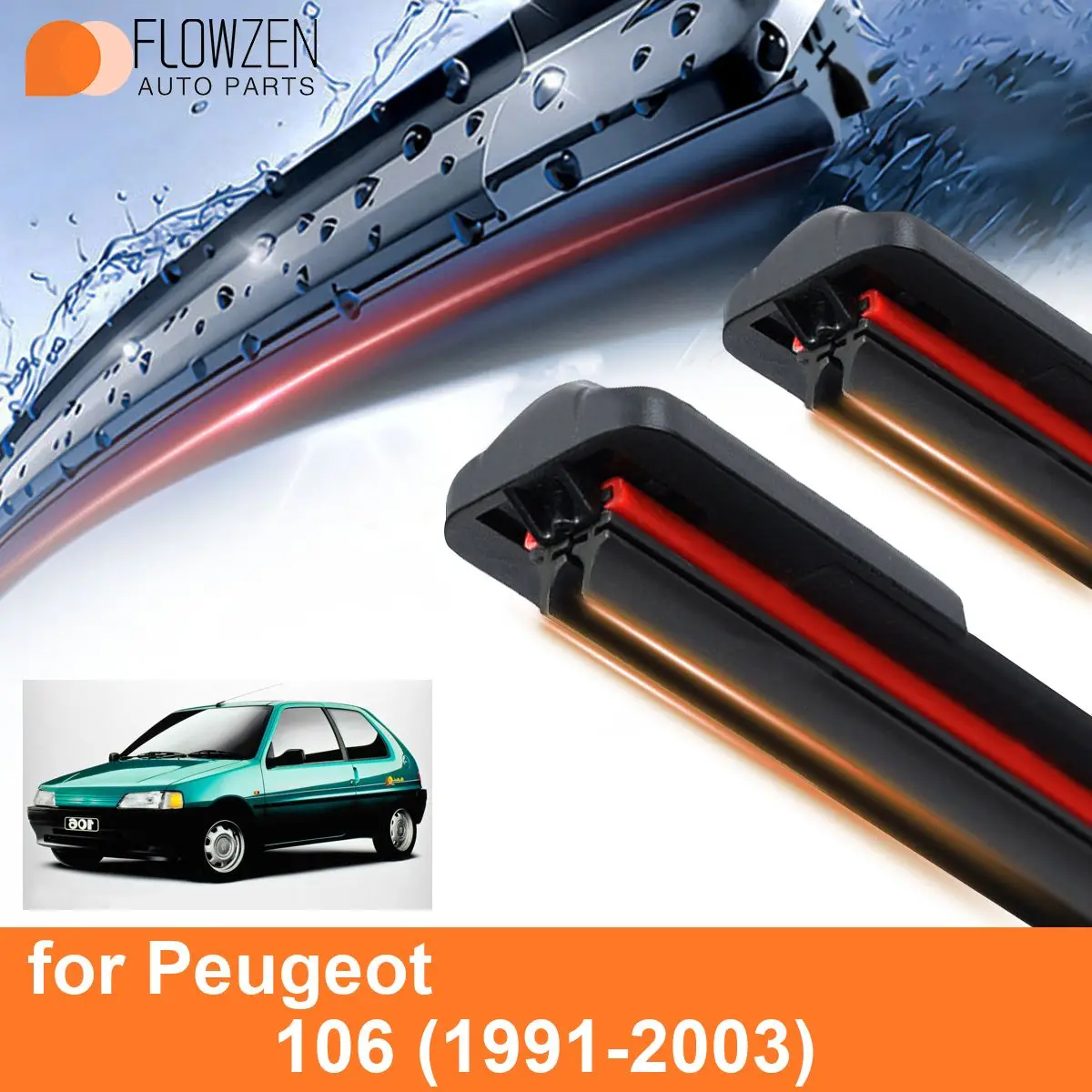 Car Windshield Wiper Blades for Peugeot 106 Double Rubber Frameless Bracketless WipersSoft Accessories