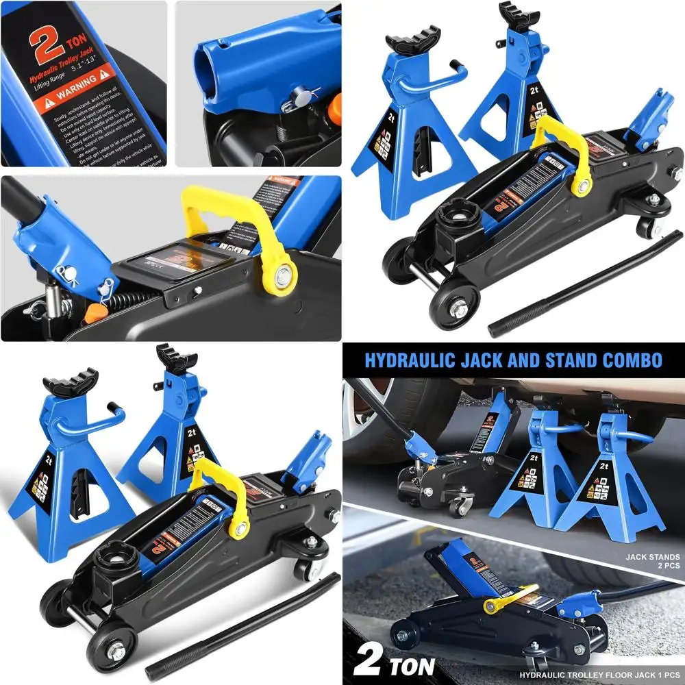 

Compact 2-Ton Hydraulic Trolley and Floor Jack with Ratchet Stands, Blue
