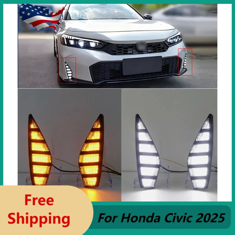 

Дневные ходовые огни для Honda Civic 2025 дневные ходовые огни стример указатели поворота противотуманные фары DRL автомобильные аксессуары 12 В