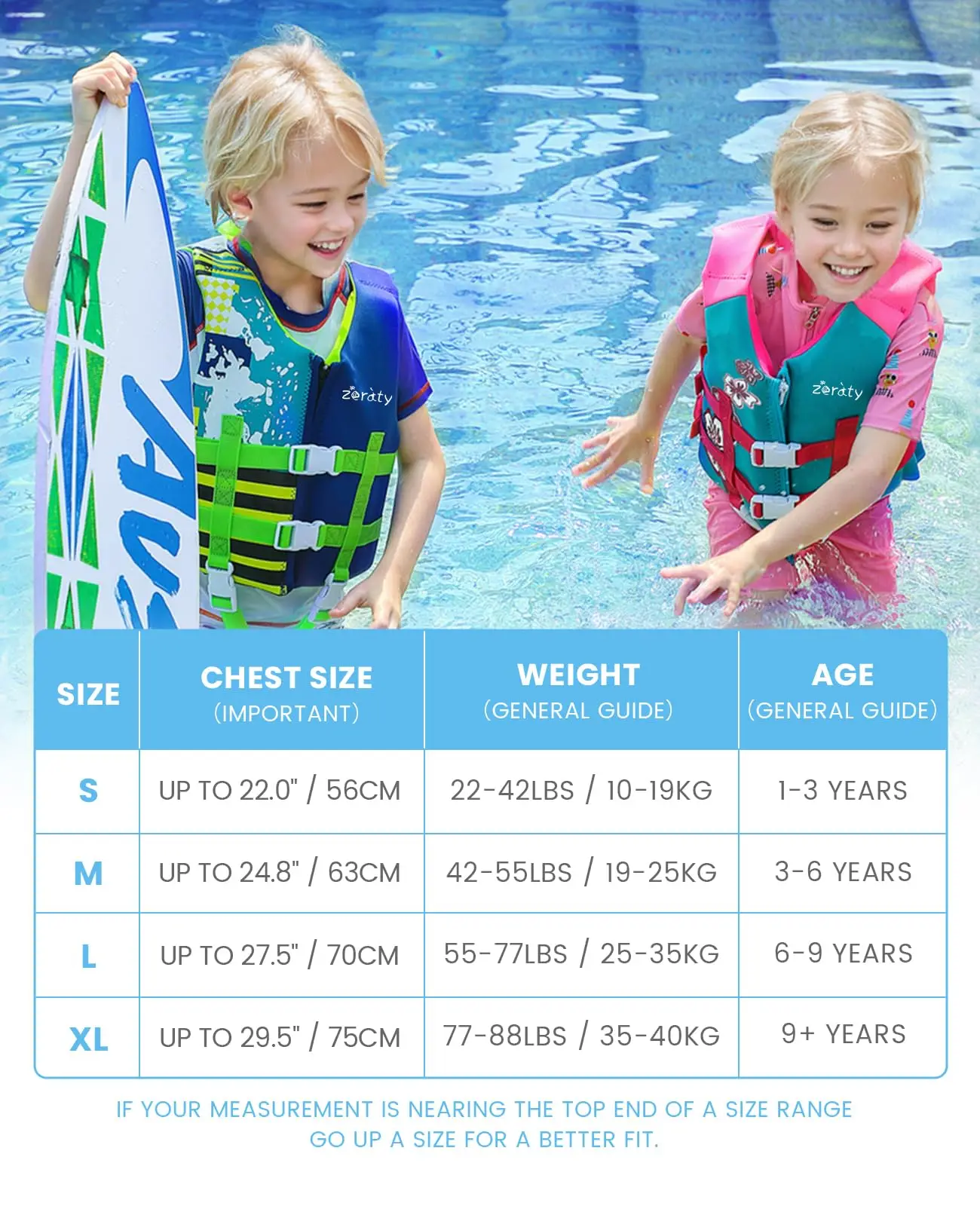 Zeraty Toddler Swim Vest Neoprene Kids Float Jacket Swimming Aid for Children with Adjustable Safety Strap Age 1-9 Years