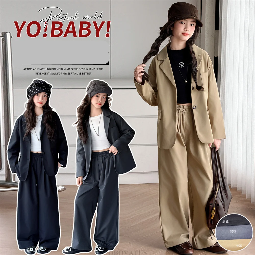 Fashion Girls Blazer Suits Jacket + Pants 2 PCS Casual Set Children Formal Wedding Party Clothing Elegant Kids Tuxedo Outfit