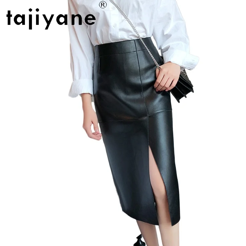TAJIYANE 100% Top Layer Sheepskin Women's Skirts Real Leather Skirt Light Stretch Bodycon Skirts for Woman Slit Midi Skirt 2026