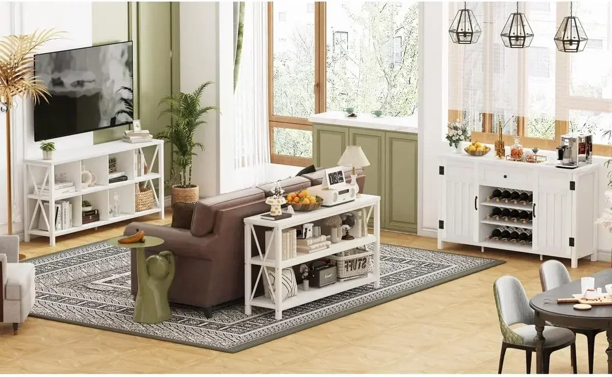 [سعر مخفض! شحن مجاني! ] رف كتب منظم للتخزين مكون من 8 مكعبات، خزانة كتب من الخشب الريفي، رف طويل أفقي صناعي