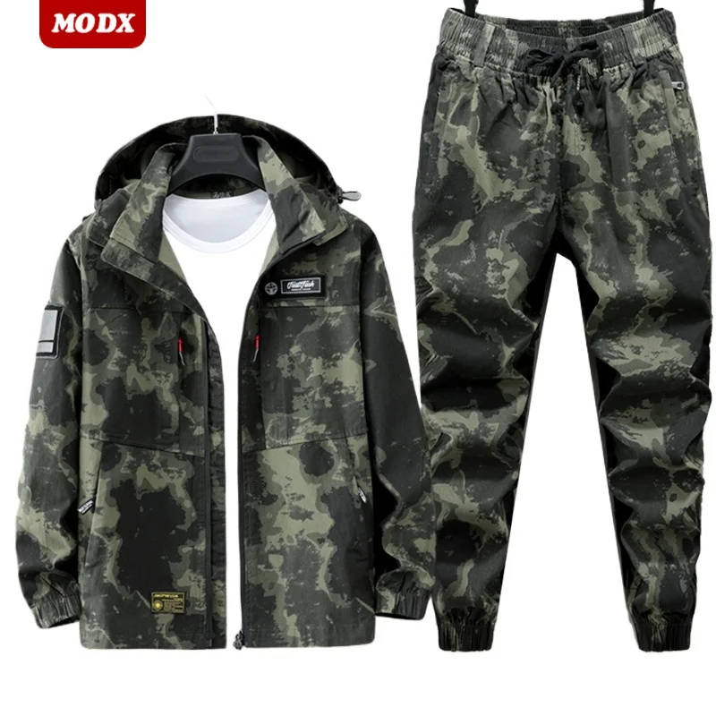 Spring Elastic Camouflage Clothing Comfortable Wear-resistant Breathable Multi-pocket Work Clothes Outdoor Cycling Training Set