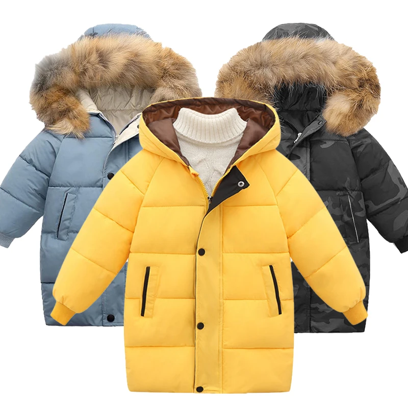 Children's warm coat boys jacket for girls space shiny plus velvet girl jacket boy long winter Overcoat children's jacket 3-10T