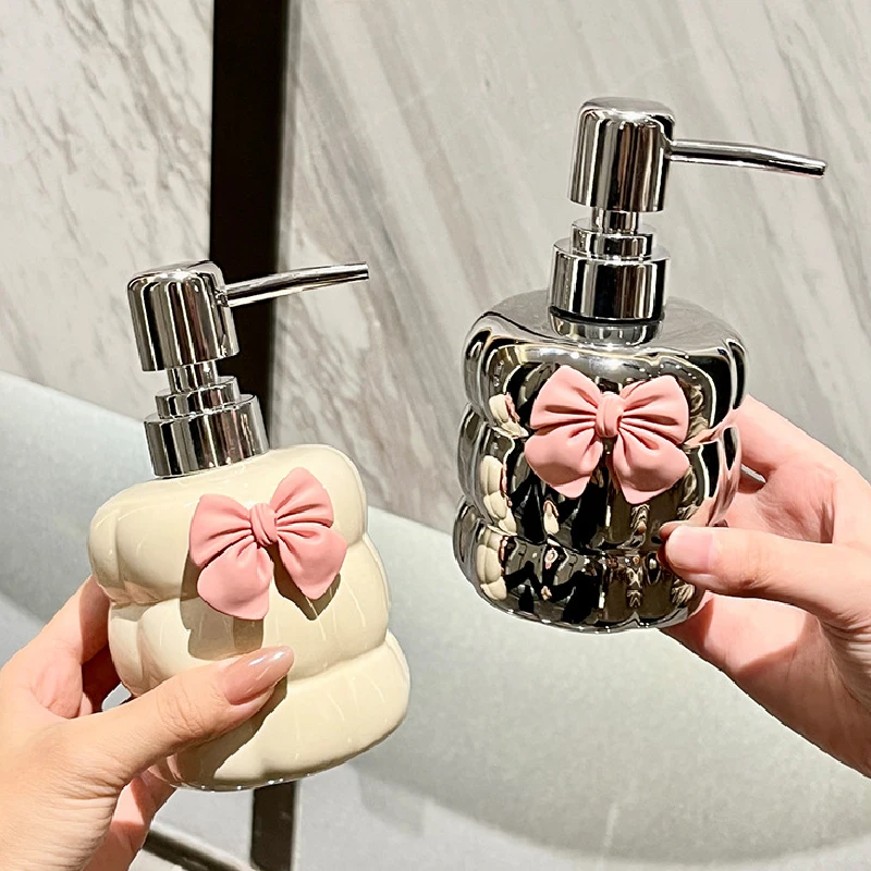 Bow Cotton Emulsion Bottle Luxury Ceramic Press Bottle Lotion Hand Sanitizer Bottled Hotel Bathroom Decoration Accessories