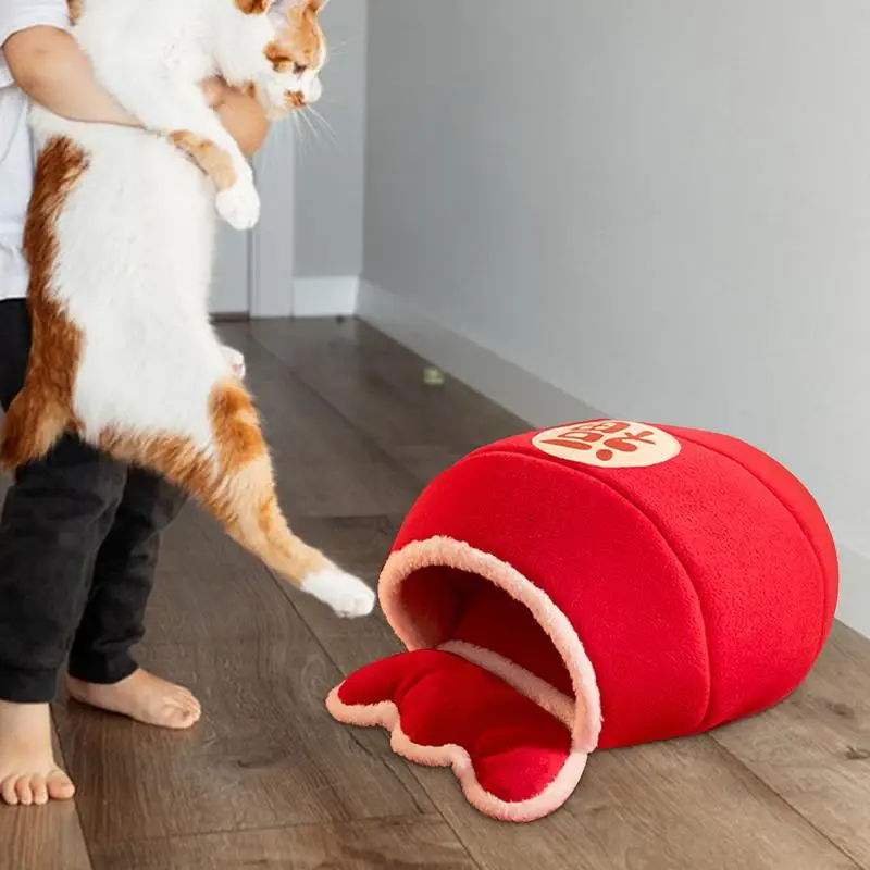 Cat Sleeping Bag New Year Cat Cave Beds For Indoor Cats Plush Soft Puppy Burrow Pad Kitten Cuddler Thick Warm Cat Beds Furniture