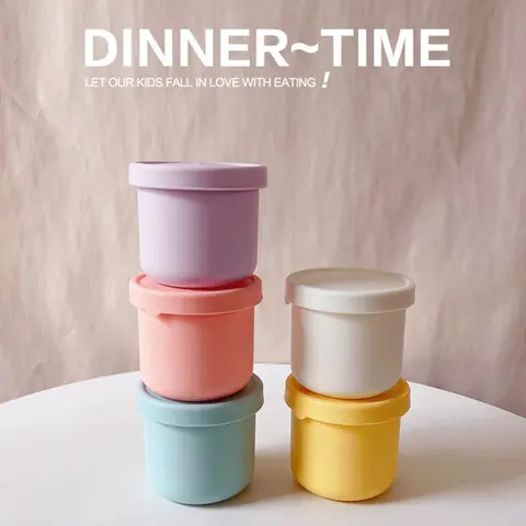 어린이를위한 250ML 도시락 상자 샐러드 드레싱 용기 뚜껑이있는 비 스틱 실리콘 도시락 상자 재사용 가능한 도시락 상자 아이스 큐브 몰드