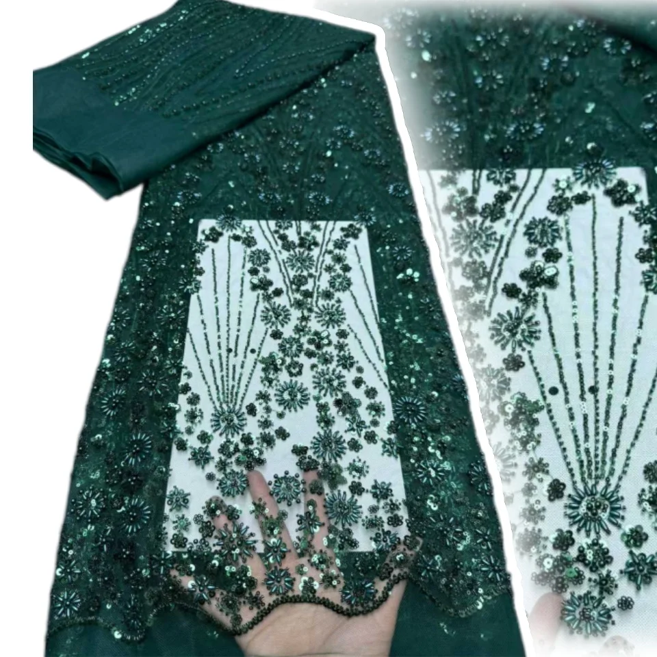 

Роскошная африканская ткань с бисером и пайетками, французское нигерийское сетчатое кружево, подходит для пошива свадебных и праздничных платьев, 5 ярдов, 2380