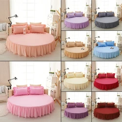 Round Bed Fitted Sheet Cotton Quilted Bedspread Non-slip Mattress Cover Hotel Home Romantic Bed Sheet Bed Skirts with Pillowcase