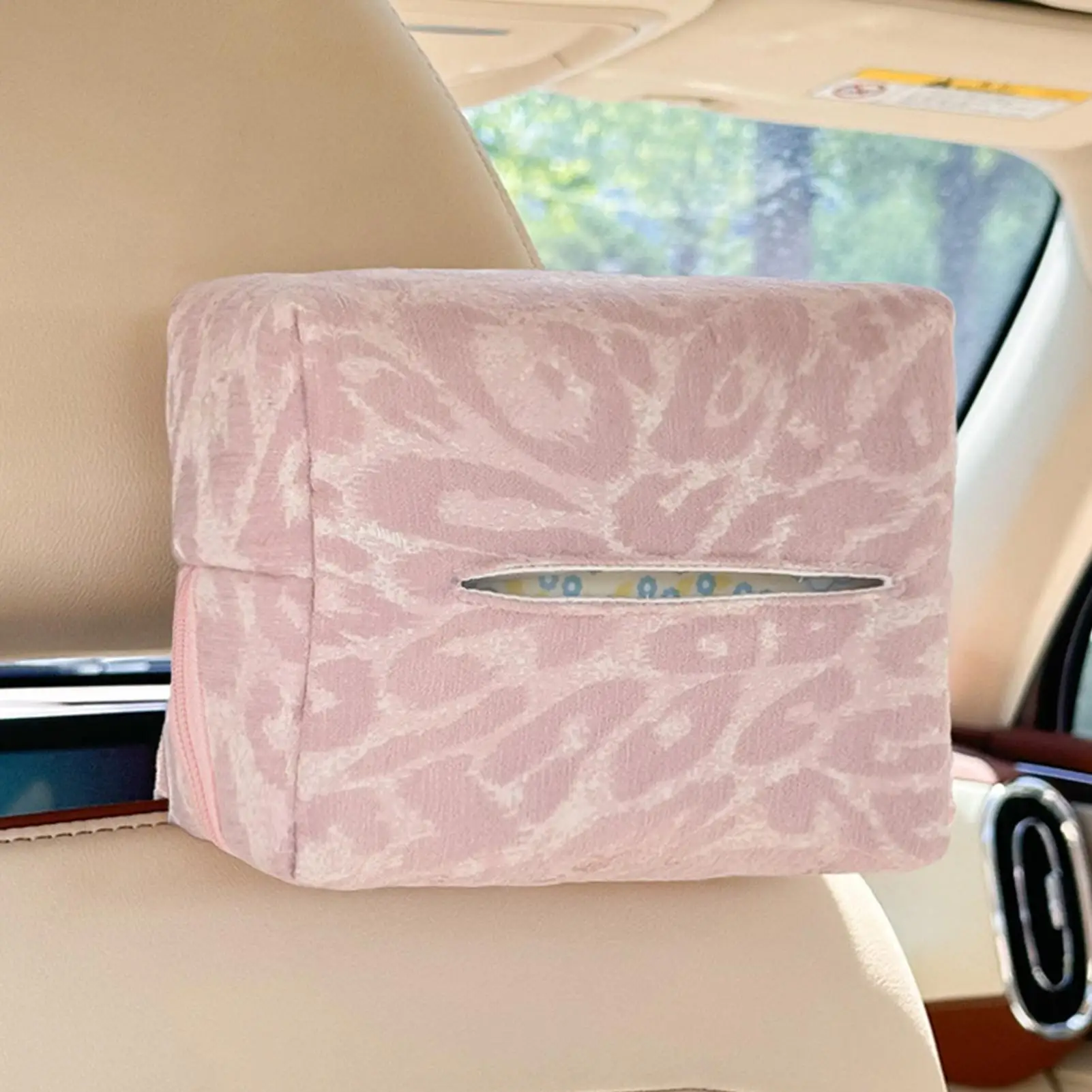 

Car Tissue Box Leopard Print Zipper Pouch Tissue Holder In Car Napkin Dispenser For Auto Truck SUV Sedan Backseat Headrest