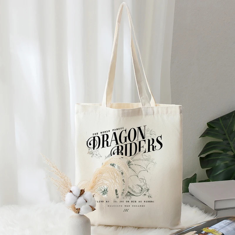 Fourth Wing Dragon Riders Pattern Tote Bags Canvas Foldable Shoulder Bag for Travel Daily Commute Women's Reusable Shopping Bag