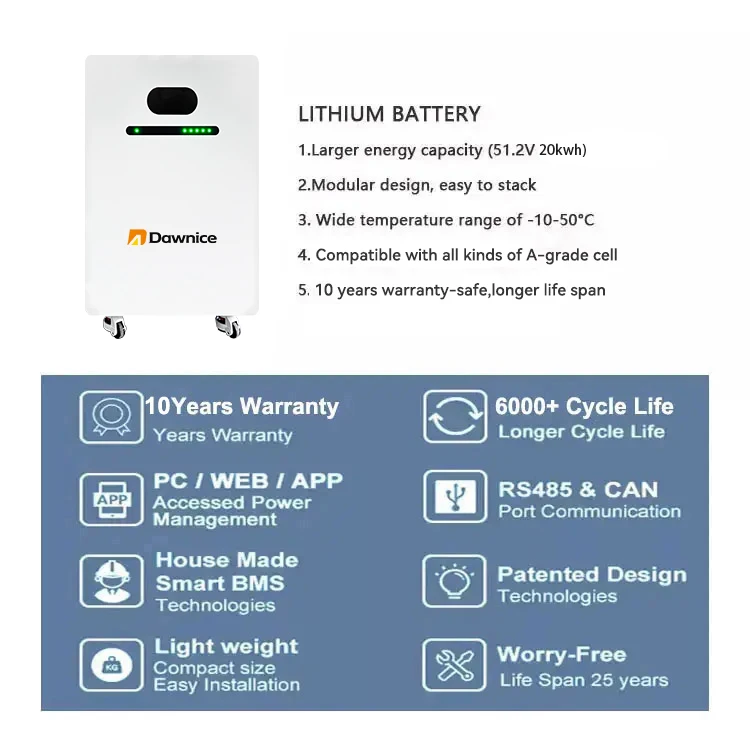 Dawnice New 51.2V 400ah wall solar system lifepo4 energy powerwall 20kwh lithium battery solar system home storage Battery