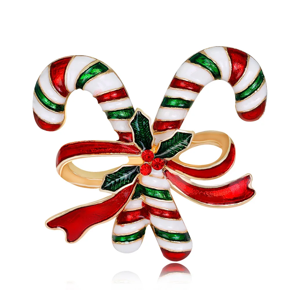 Christmas Atmosphere Candy Cane Brooch Glazed Red and White Cane Candy Pin Xmas Cute Holiday Outfits Pins and Accessories