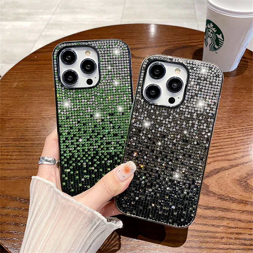 

Luxury Bling Glitter Diamond Gradient Rhinestones Phone Case For iPhone 15 14 Pro Max 13 12 11 X XR XS 7 8 Plus Shockproof Cover