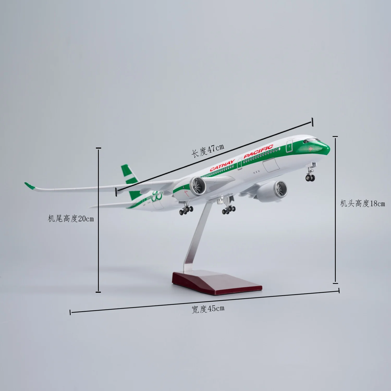 1:142 Scale Plane A350 Cathay Pacific Airways 80th Anniversary 47cm Resin Assemble Aircraft Models Aviation Collection With Lamp