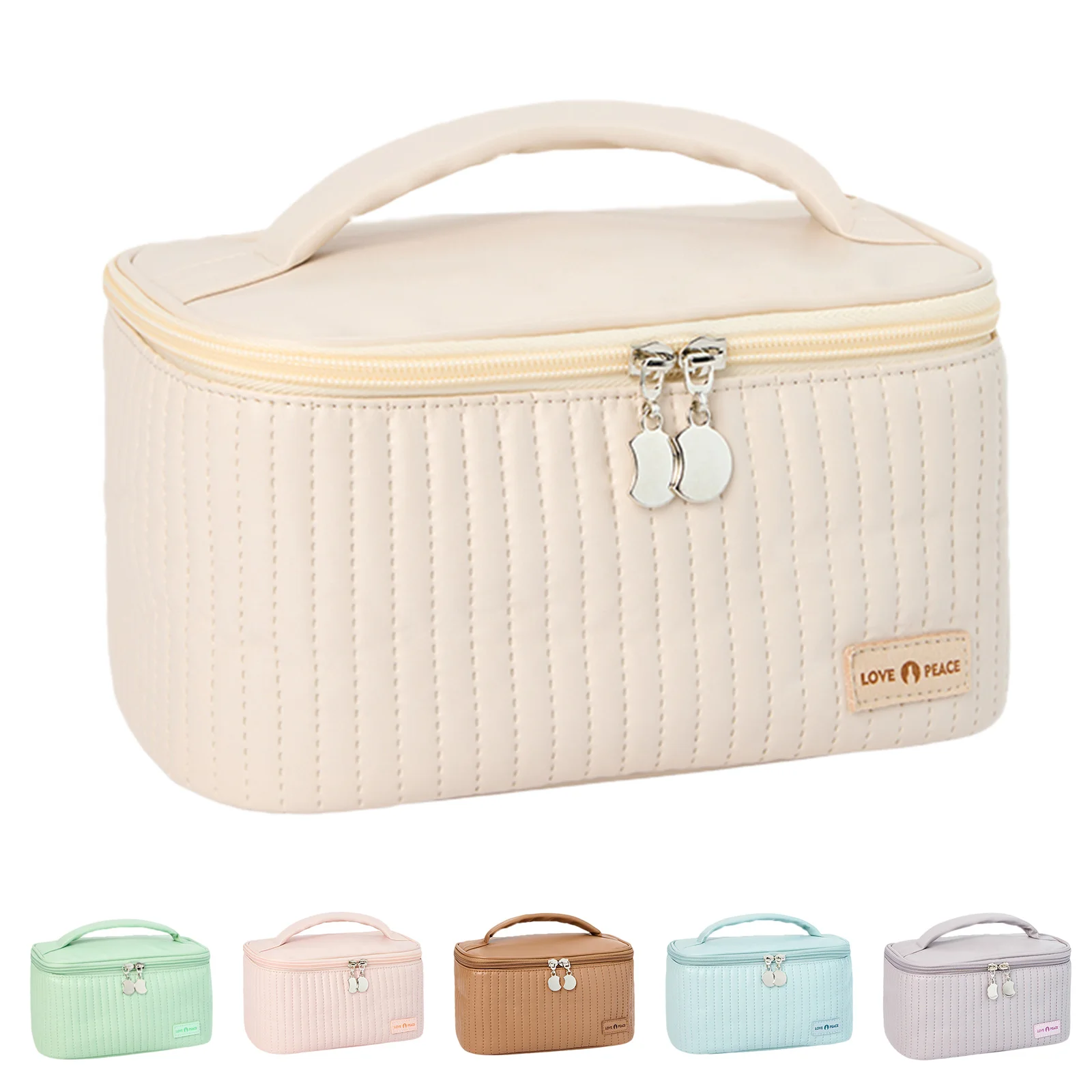 Cake Cosmetic Bag Solid Color Pu Makeup Bag Multifunctional Portable Toiletry Bag Water-Resistant For Women