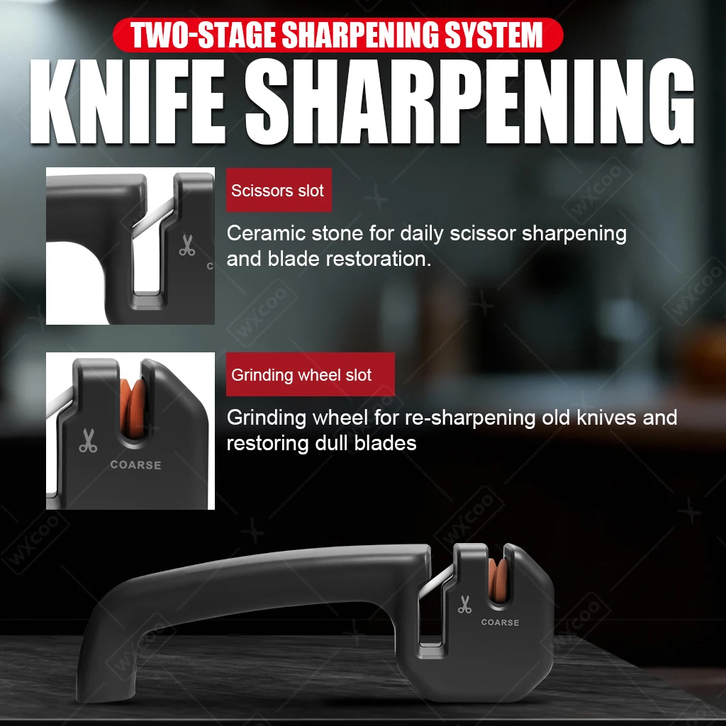 WXCOO Handheld Knife Sharpener Quick Professional Kitchen Tool Portable Manual Coarse Knife and Scissor Sharpener Mini Gadgets