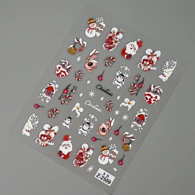 Merry Christmas Nail Manicure Sticker Cute Santa Claus Deer Snowman Xmas Decals 2024 New Year  Christmas  Household Decoration