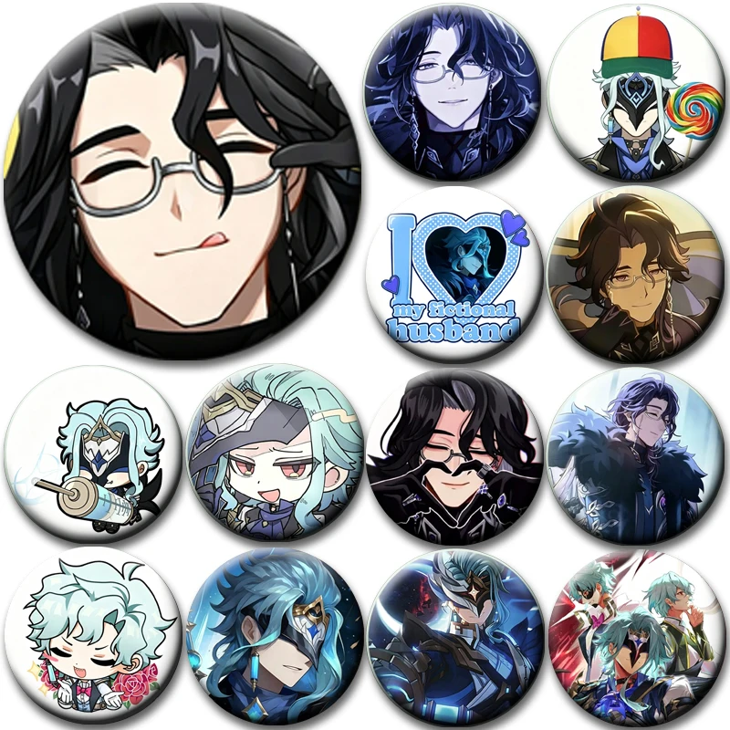 Genshin Impact Anime Game Figure Fatui Pierro Dottore Button Pins 58mm Snap-on Design Brooches Daily Fashion Decoration Badges