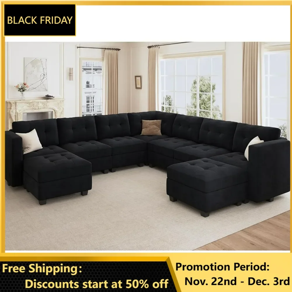 

Modular Sectional Sofa, Storage Ottomans Oversized U Shaped Sectional Couch with Reversible Chaises 9-Seat Sectional Sofas Set