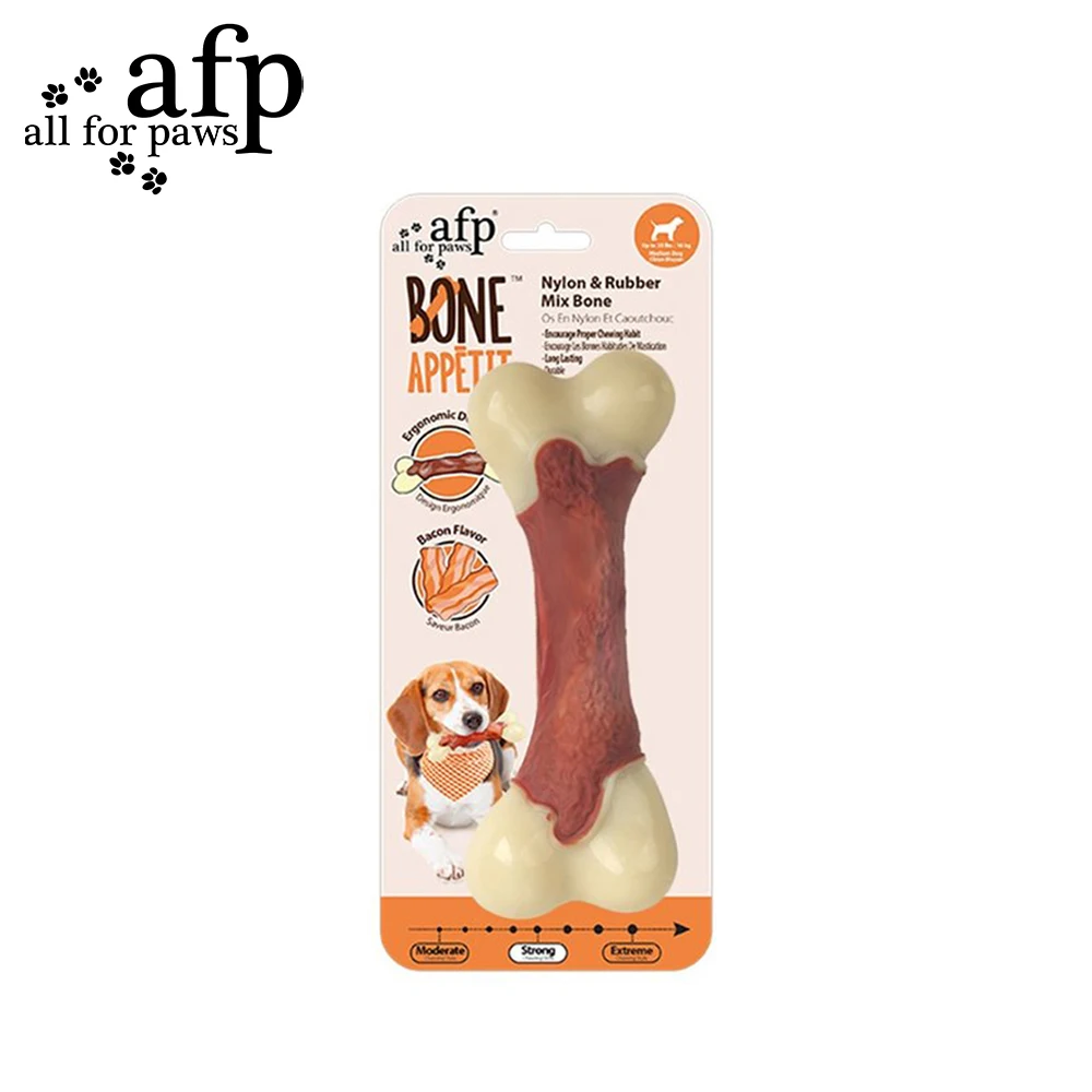 All For Paws Dogs Nylon Rubber Mix Bone Bacon Flavor Chewers Toys Pet Accessories Non-Toxic Anti-bite Clean Teeth Dog Stuff