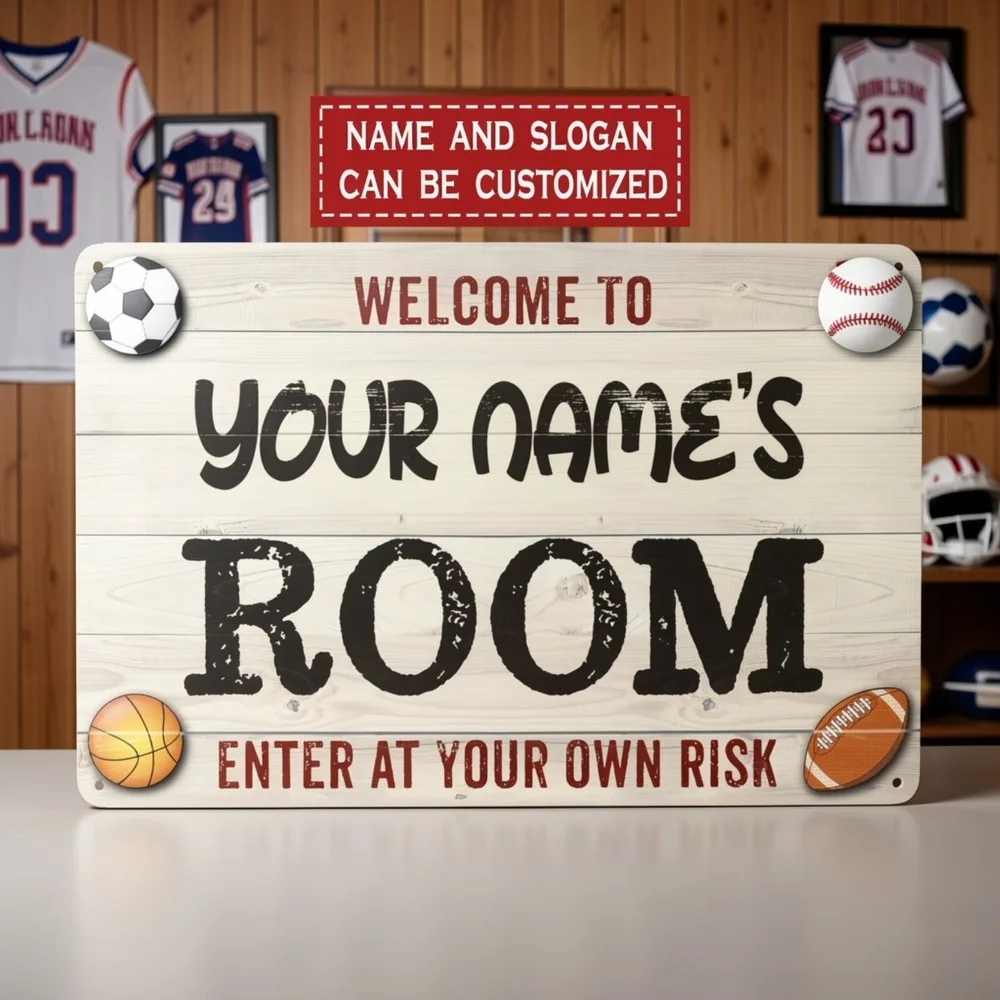 CIFbuy [2D Flat] Vintage Room Metal Sign,Personalized Soccer Basketball Wall Decor (Only For Decoration)